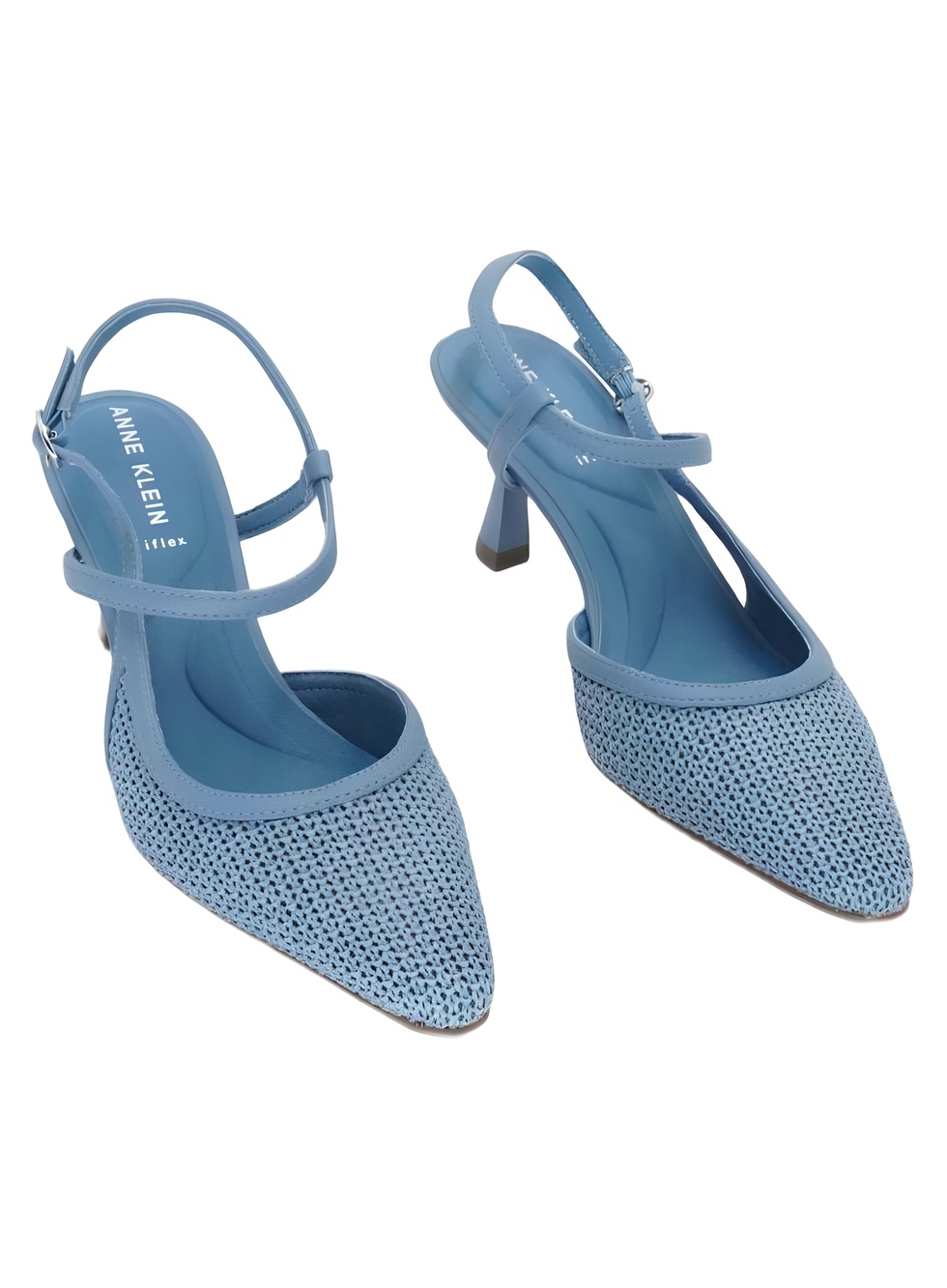 Anne Klein Cosmo Blue Raffia Slingback Pointed Toe Kitten Heel Pumps Size 6M